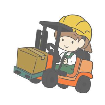 フォークリフトを運転する女の子 女の子,女性,フォークリフト,運転,作業,仕事,倉庫,物流,工場,働くのイラスト素材