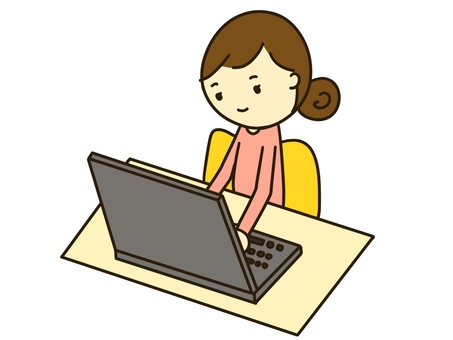 パソコンを打つ女性 女性,主婦,在宅ワーク,パソコン,ネットショッピング,オフィスワーク,ol,オフィスレディ,仕事,テーブルのイラスト素材