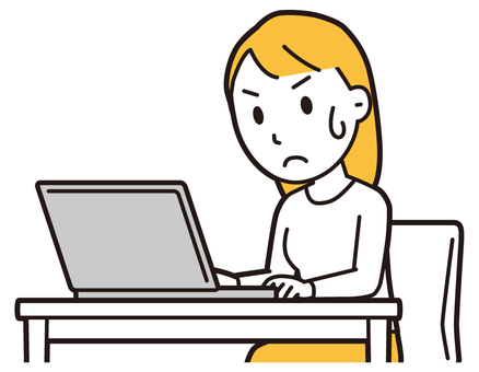  ロングヘア女性(黄)-152-バスト パソコン,真剣,女性,女の子,人物,かわいい,一生懸命,考える,デスク,机のイラスト素材