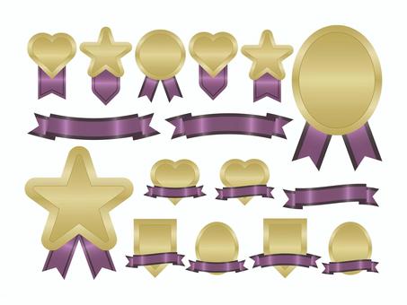 いろいろセット紫紫2 あしらい,フレーム,メダル,リボン,レトロ,シルエット,かわいい,見出し,飾り,デザインのイラスト素材