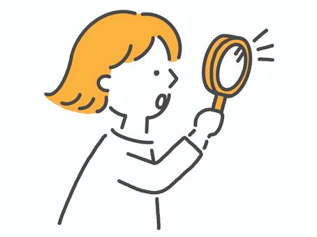 虫眼鏡を覗く女性 虫眼鏡,ルーペ,調べる,見る,研究,女性,覗く,女の子,喜ぶ,観察のイラスト素材