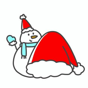 クリスマス サンタの帽子と雪だるま クリスマス,サンタの帽子,雪だるま,手袋,マフラー,冬,手書き,かわいいのイラスト素材