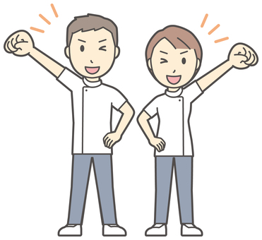  理学療法士の男女-022-全身 応援,理学療法士,男女,医療,病院,クリニック,整体師,柔道整復師,鍼灸師,人物のイラスト素材