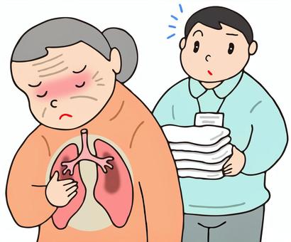 高齢者の肺炎・肺疾患 肺炎,肺疾患,体調不良,病気,加齢,高齢者,お婆さん,男性,女性,人物のイラスト素材