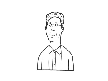 Illustration, glasses, front of buddha, dissatisfied, 