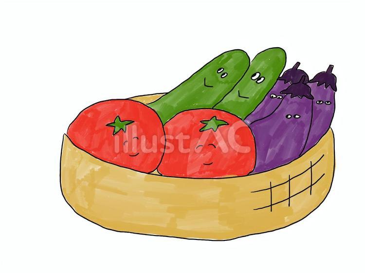 夏野菜たち なす,トマト,きゅうりのイラスト素材
