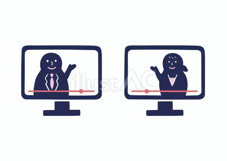 動画で説明するビジネスマン&ウーマン ビジネス,アイコン,動画のイラスト素材