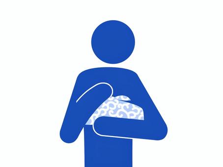 唐草模様の風呂敷包みを持つ人（青） 人,人物,ピクトグラム,持つ,抱える,抱く,風呂敷,唐草模様,和,布のイラスト素材