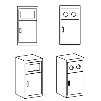 公共のごみ箱の線画 ゴミ箱,くずかご,分別,線画,モノクロ,立体,ごみのイラスト素材