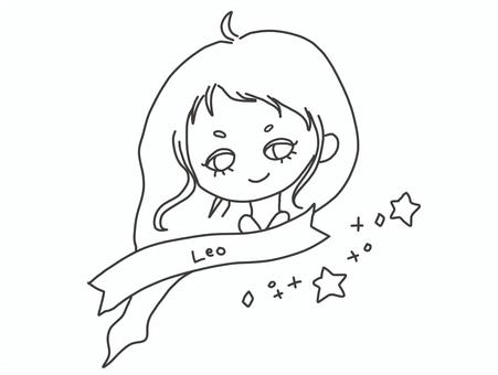 しし座(Leo)モノクロ しし座(Leo)モノクロ 星座,占い,女の子,かわいい,平面的,線画のイラスト素材