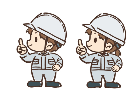 【白ふち付】指差しする現場作業員 作業員,工事作業員,現場作業員,現場監督,指差し,指示,案内,かわいい,デフォルメ,ミニキャラのイラスト素材