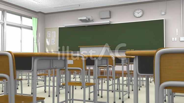 教室(中高・昼・後方右側Ｌ) 教室,学校,高校のイラスト素材