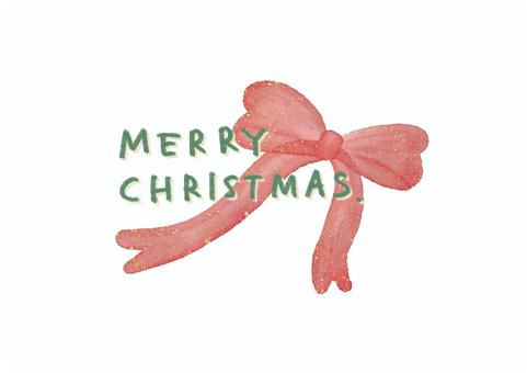 手描き クリスマスカード リボン クリスマス,merry,christmas,カード,リボン,赤,かわいい,水彩,インク,シンプルのイラスト素材