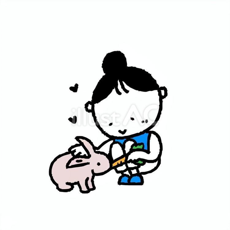 うさぎと触れ合う女性 うさぎ,女性,触れ合うのイラスト素材