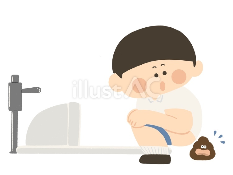 和式トイレでうしろを振り向くこども_２ 和式トイレ,使い方,失敗のイラスト素材