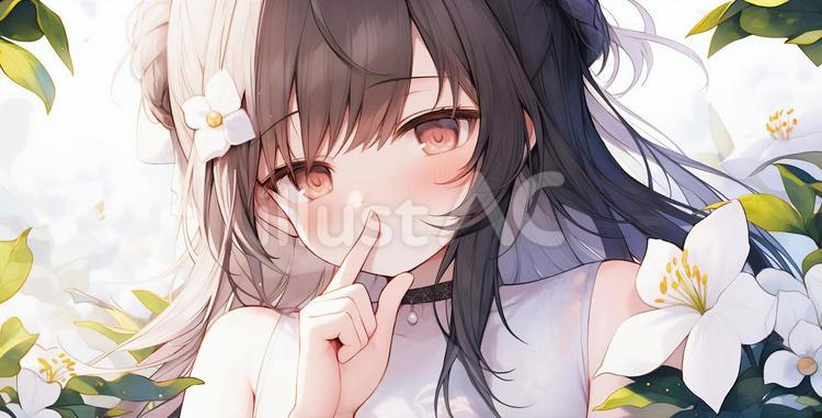 口元に指を当てる 一枚絵,女の子,萌え系のイラスト素材