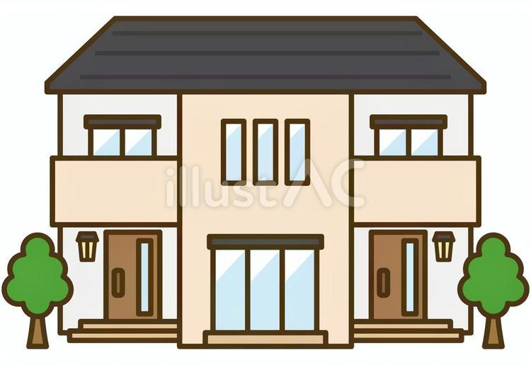 シンプルな左右分離型の二世帯住宅の外観 二世帯住宅,二世帯,左右分離型のイラスト素材