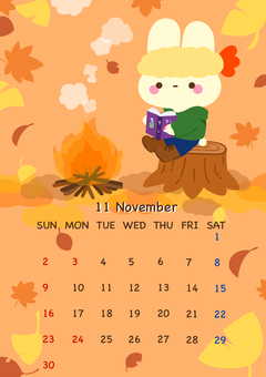 秋のかわいい11月カレンダー 秋のかわいい11月カレンダー 11月,カレンダー,かわいい,うさぎ,本,デフォルメ,食べ物,落ち葉,紅葉,銀杏のイラスト素材