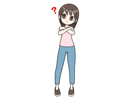 疑問符を浮かべる女性 女性,ピンク,腕組み,疑問,立ち絵のイラスト素材