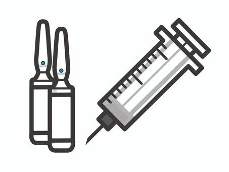 注射器とアンプル２個セット02 アンプル,注射,注射器,予防接種,医療,アイコン,マーク,シンプルのイラスト素材
