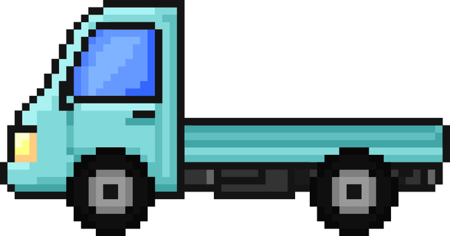 ドット絵の水色の軽トラックです。 ドット絵,軽トラック,シンプル,軽自動車,トラック,荷台,配送車,運搬車,農業用,車両のイラスト素材