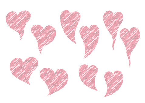 ハートセットゆがみ　ペン塗りつぶし ハート,手描き,おしゃれ,バレンタイン,可愛い,ピンク,ラフ,シンプル,セット,アイコンのイラスト素材