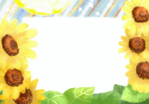 夏　フレーム 夏,植物,花,フレーム,ひまわり,自然,葉っぱ,葉,メッセージカード,背景のイラスト素材