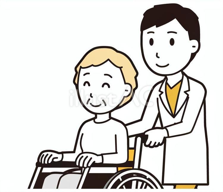  男性医師白衣(黄)-267-バスト 車いす,医者,医師のイラスト素材