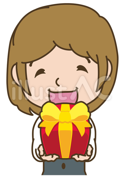 プレゼントを渡す女性店員/半身 店員,スタッフ,プレゼントのイラスト素材