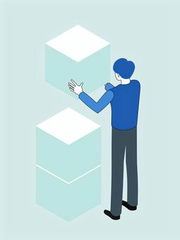 【ビジネス】箱を積む人 ビジネス,人物,男性,アイソメトリック,説明,箱,積む,重ねる,解説,案内のイラスト素材