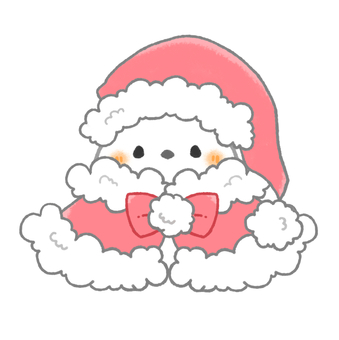 サンタなシマエナガのイラストアイコン シマエナガ,鳥,野鳥,クリスマス,サンタクロース,ほのぼの,瞑る,動物,かわいい,手描き風のイラスト素材