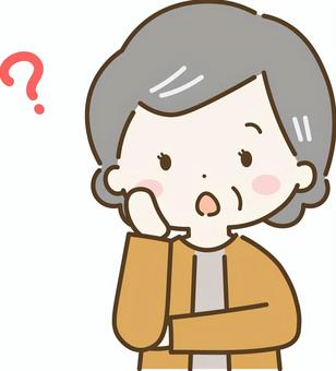 疑問・考えるおばあさん おばあさん,祖母,高齢,高齢者,疑問,考える,わからない,どうして,どうしよう,質問のイラスト素材