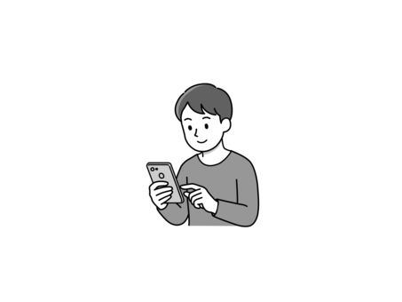 スマホを使う男性(白黒) スマホを使う男性(白黒) スマホ,男性,モノトーン,白黒,イラスト,シンプル,通信,sns,メッセージ,チャットのイラスト素材