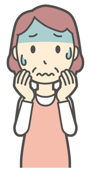  エプロンおばちゃん-073-バスト ストレス,おばちゃん,エプロン,お母さん,ママ,中年,おばさん,主婦,人物,かわいいのイラスト素材