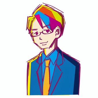 ビビッドカラーなビジネスマン 手描き