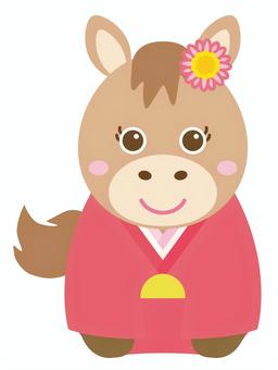 動物_うま_03 馬,午,干支,着物,正月,七五三,晴れの日,祝い,和風,伝統のイラスト素材