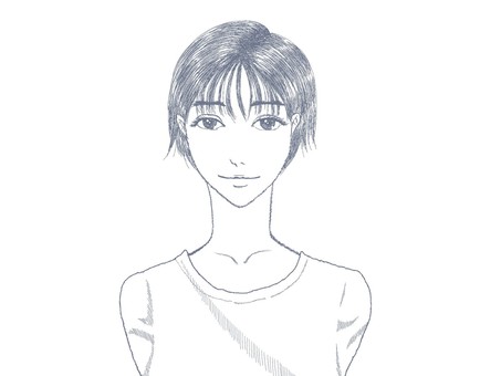 Illustration, short hair, female, t-shirt, 