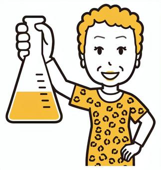  大阪のおばちゃん(黄)-217-バスト 実験,おばちゃん,大阪,ヒョウ柄,おばはん,中年,女性,関西,派手,おばさんのイラスト素材