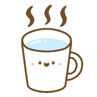 カップに入った白湯•キャラクター 白湯,お湯,湯,水,カップ,コップ,マグカップ,飲み物,キャラ,キャラクターのイラスト素材
