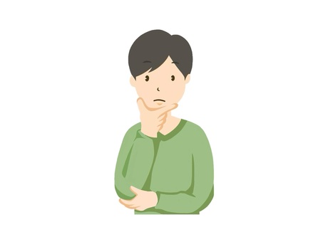 悩む(考える)ポーズをとる若い男性 男性,思考中,検討中,考察,青年,高校生,大学生,疑う,疑い,怪しむのイラスト素材