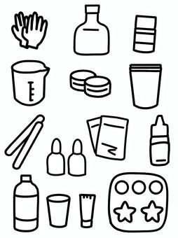 レジンアートの材料アイコン レジン,アート,材料,道具,やすり,ファイル,ネイル,マニキュア,インク,ケースのイラスト素材