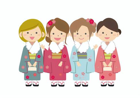 成人式 成人式,成人,着物,和服,女性,行事,人物,イベントのイラスト素材