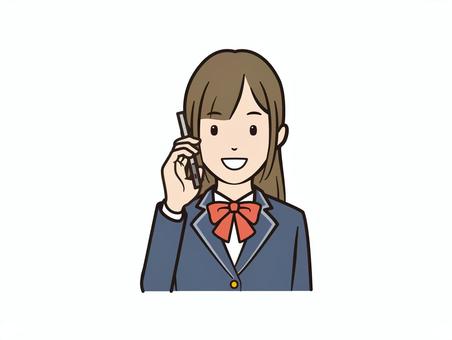 スマホで通話する笑顔のブレザー女子 電話,スマホ,スマートフォン,通話,話す,学生,ブレザー,リボン,学生服,女子学生のイラスト素材