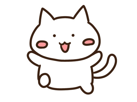 ばんざいで両手をあげて喜ぶかわいい白ねこ ばんざい,両手,あげる,喜ぶ,うれしい,お祝い,ねこ,成功,やったー,ハッピーのイラスト素材