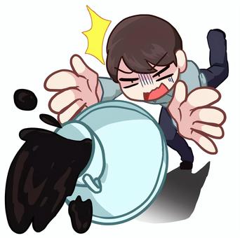 飲み物をこぼす男性 飲み物をこぼす男性 人物,生活,全身,男性,つまずく,こける,ティーカップ,飲み物,こぼす,素材のイラスト素材