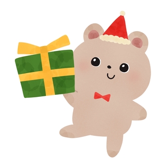 クリスマスプレゼントを持ったくま クリスマス,プレゼント,くま,動物,サンタ,帽子,持つ,絵本,可愛い,ゆるいのイラスト素材
