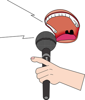 マイク歌う叫ぶ　 マイク,大口,歌う,叫ぶ,音声,機器,カラオケ,司会,道具,持つのイラスト素材