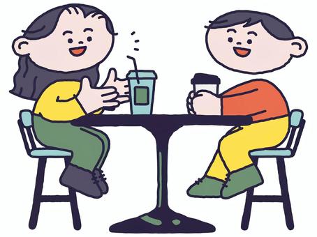 男人和女人在咖啡館裡聊天, JPG, PNG 和 AI 男人和女人在咖啡館裡聊天, , JPG, PNG 和 AI
