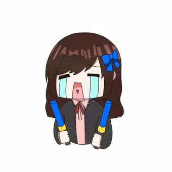 青担当推し隊！ロングちゃん 推し活,女の子,青色,ロング,可愛い,号泣のイラスト素材