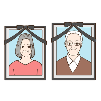 遺影のセット 遺影,高齢者,おじいさん,おばあさん,終活,写真,死亡,亡くなる,葬儀,準備のイラスト素材